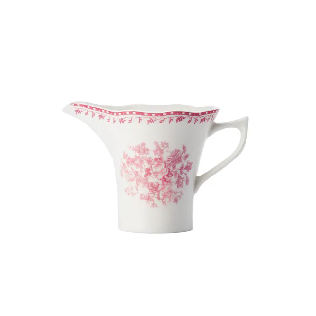Luzerne Lancaster Garden Creamer - Pink - 1 - White ceramic pitcher, floral design, pink floral pattern, elegant ceramic