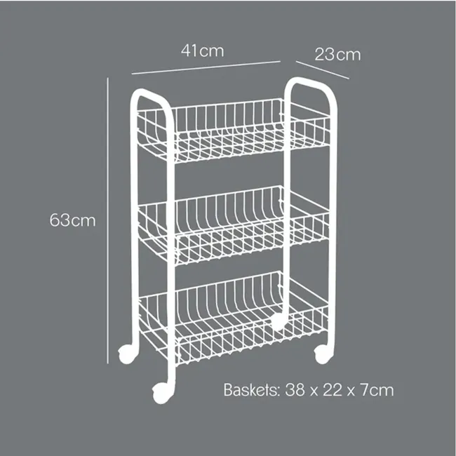 Metaltex Lugano 3 Tier Rolling Cart - Copper - 5 - Wire shelving unit, 38 baskets, 22 shelves, 7 cm height, 41 cm width, 23