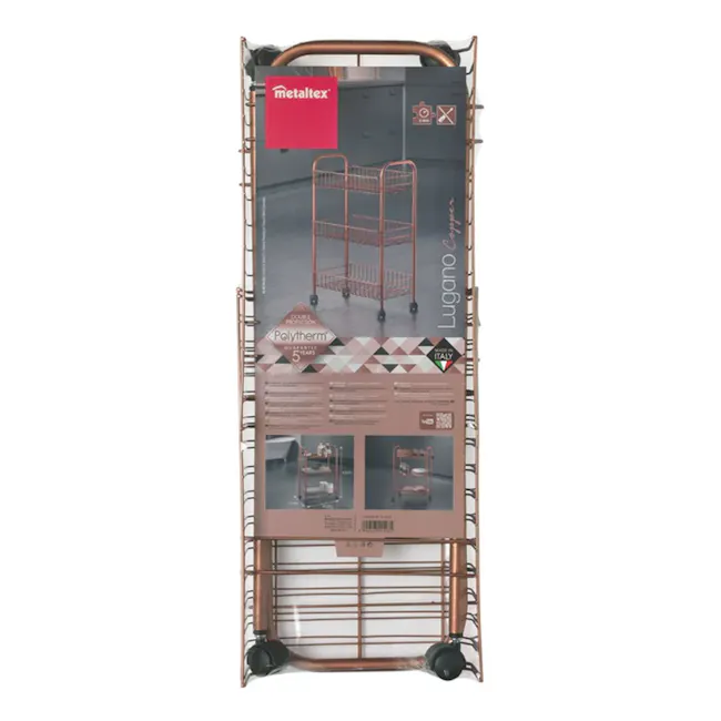 Metaltex Lugano 3 Tier Rolling Cart - Copper - 6 - Metallic, eco-friendly, durable, multi-functional, Luggage rack, 5-year