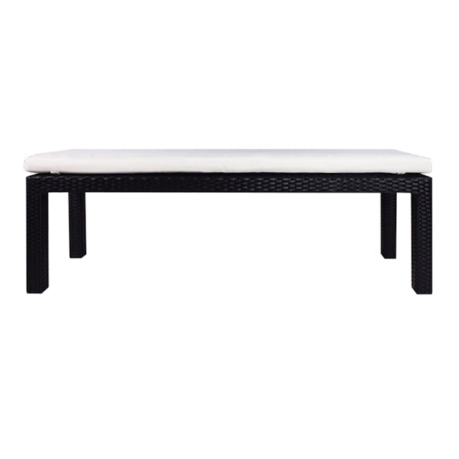 Addison 4 Pc Outdoor Dining Set - White Cushion - 3 - Woven outdoor bench, black metal frame, white cushion, minimalist