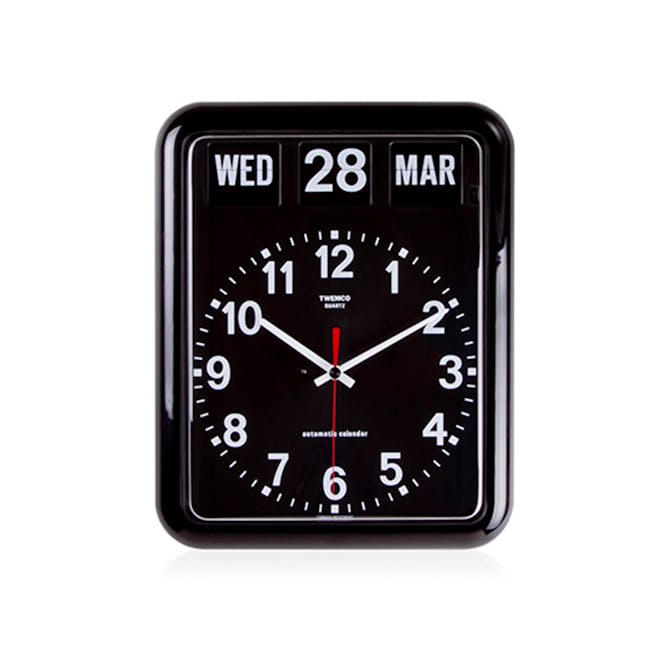 TWEMCO Analog Calendar Flip Wall Clock - Black - 0