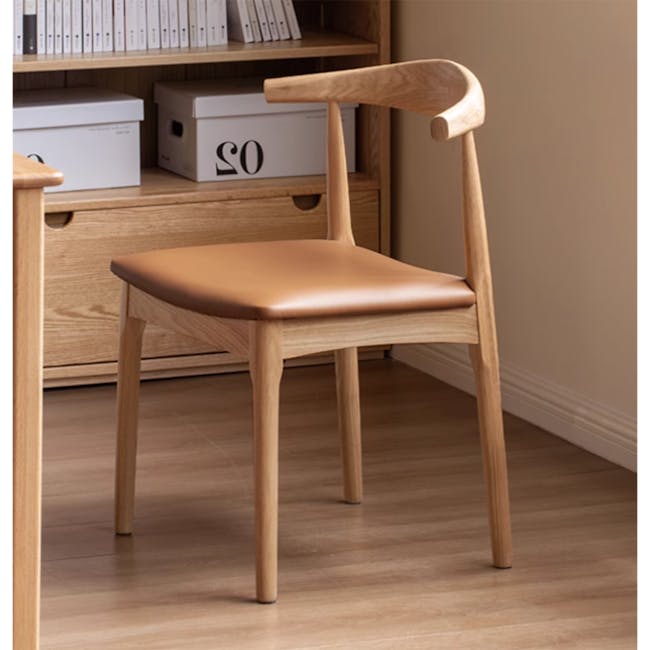 Wayn Chair - Oak, Tan (Faux Leather) - 7