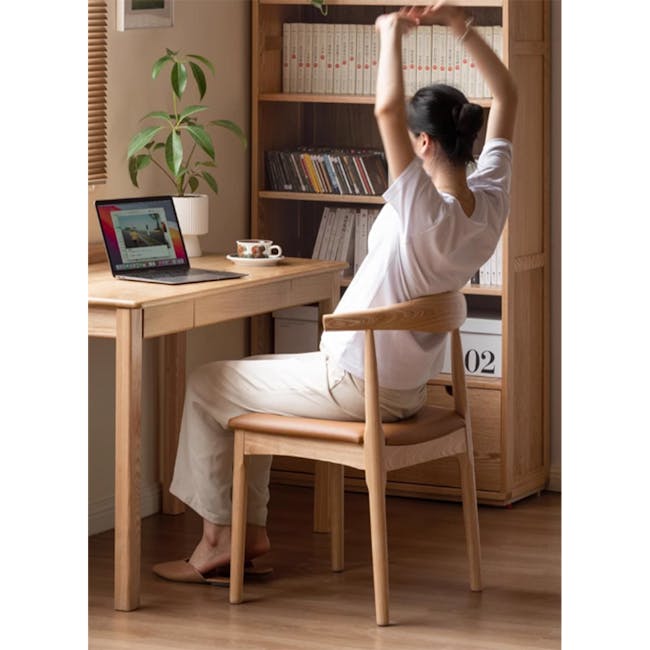 Wayn Chair - Oak, Tan (Faux Leather) - 2