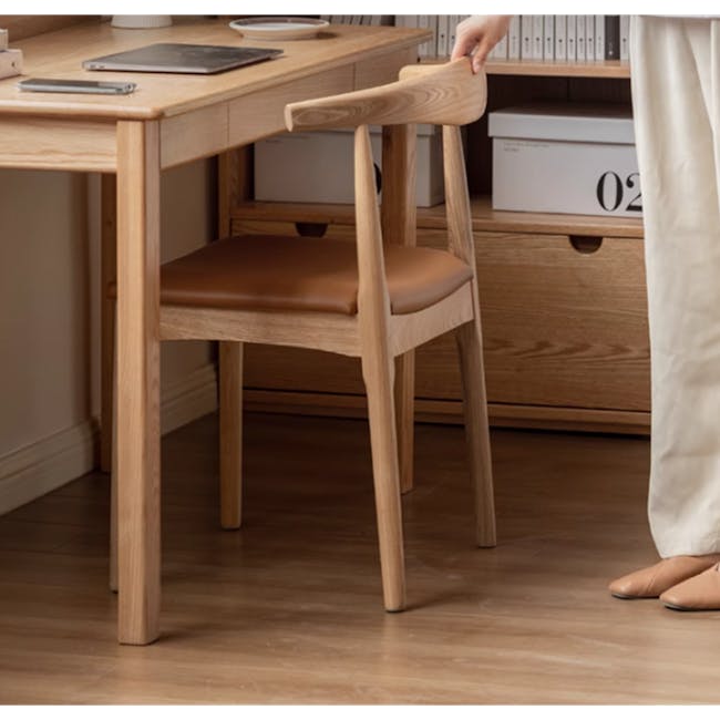 Wayn Chair - Oak, Tan (Faux Leather) - 6