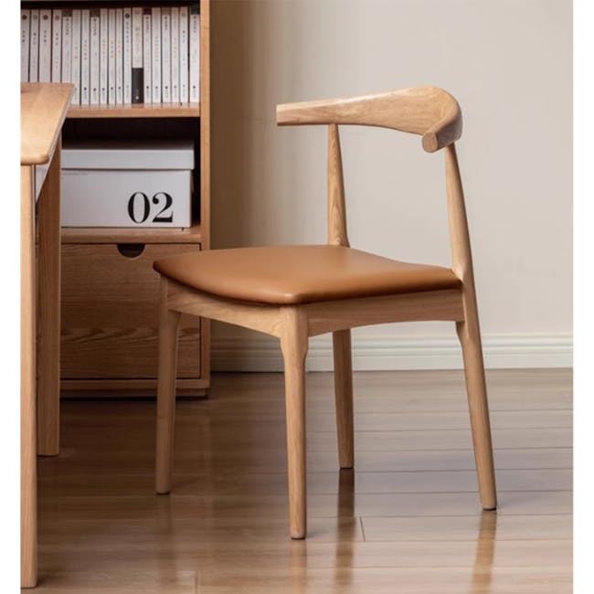 Wayn Chair - Oak, Tan (Faux Leather) - 5