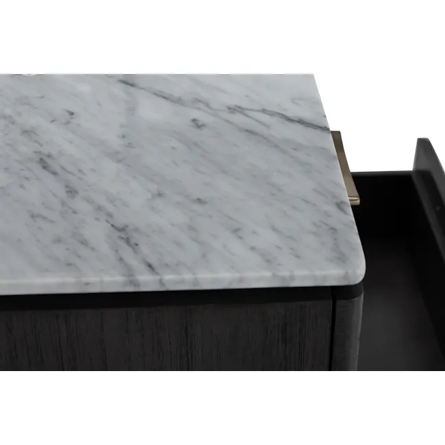 (As-Is) Carson Marble Study Table 1.4m - 25 - White marble countertop, black cabinet, gold drawer handle, minimalist design