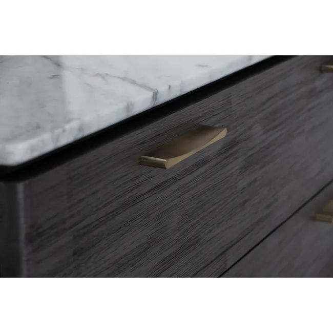 (As-Is) Carson Marble Study Table 1.4m - 26 - Marble countertop, gold handles, modern kitchen, wooden drawers, sleek design