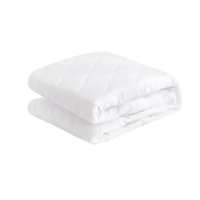 Hillcrest ComfyLux Fitted Mattress Protector (4 Sizes) - 4 - White quilted comforter, neatly folded, soft bedding, crisp and