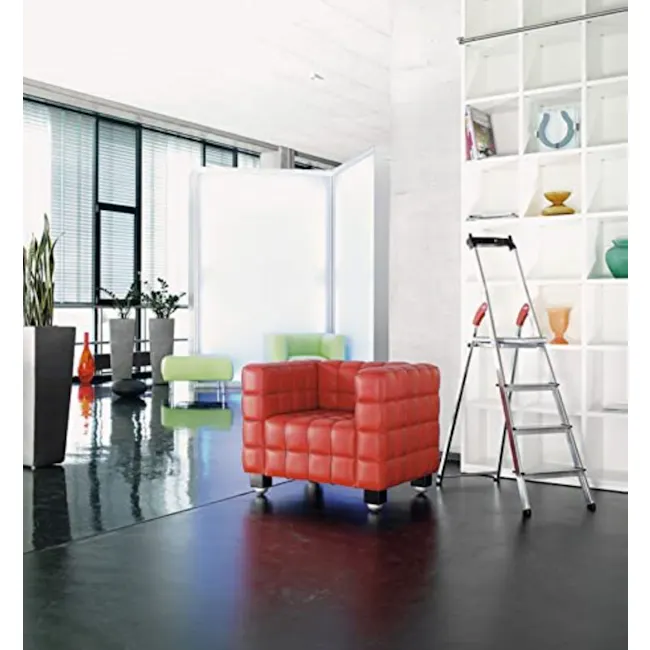Hailo Aluminium 5 Step Ladder (2 Step Sizes) - 8cm Wide Step Ladder - 5 - Modern minimalist living room, sleek red leather