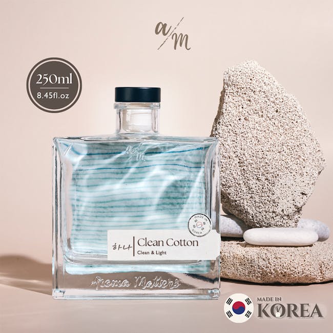 Aroma Matters Reed Diffuser - Clean Cotton (2 Sizes) - 9 - Glass perfume bottle, 250ml, 45fl.oz., blue and white striped