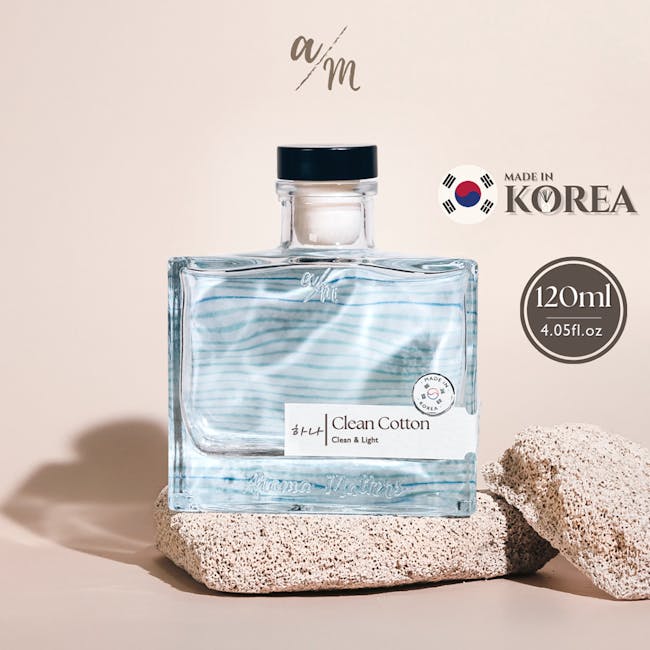 Aroma Matters Reed Diffuser - Clean Cotton (2 Sizes) - 7 - Clean Cotton, Made in Korea, 120ml, Aroma Matters, Blue and White