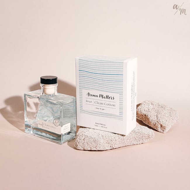 Aroma Matters Reed Diffuser - Clean Cotton (2 Sizes) - 8 - Clean cotton, Aroma Matters, clean & light, Reed Diffuser, 120ml