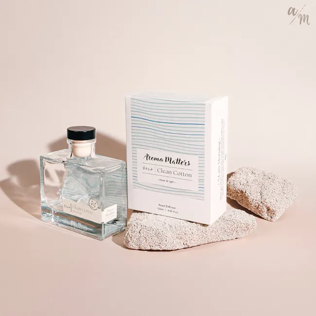Aroma Matters Reed Diffuser - Clean Cotton (2 Sizes) - 8 - Clean cotton, Aroma Matters, clean & light, Reed Diffuser, 120ml