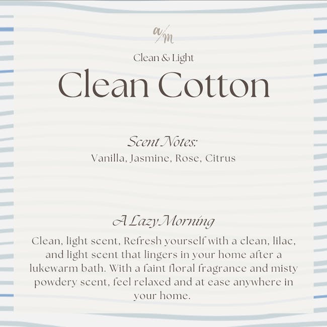 Aroma Matters Reed Diffuser - Clean Cotton (2 Sizes) - 5 - Clean, light scented bath product, Vanilla, Jasmine, Rose, Citrus