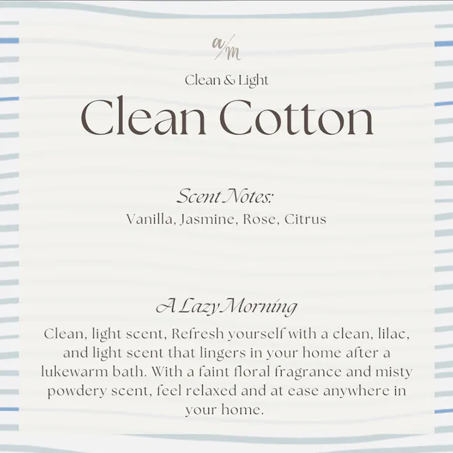 Aroma Matters Reed Diffuser - Clean Cotton (2 Sizes) - 5 - Clean, light scented bath product, Vanilla, Jasmine, Rose, Citrus