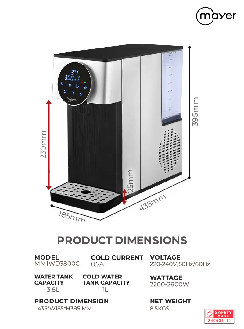 Mayer 3.8L Instant Hot & Cold Water Dispenser with Filter MMIWD3800C - 9