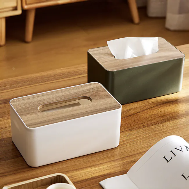 Wooden Tissue Box - Olive - 2 - Wooden tissue box, white interior, sleek design, minimalist style, modern aesthetic, clean