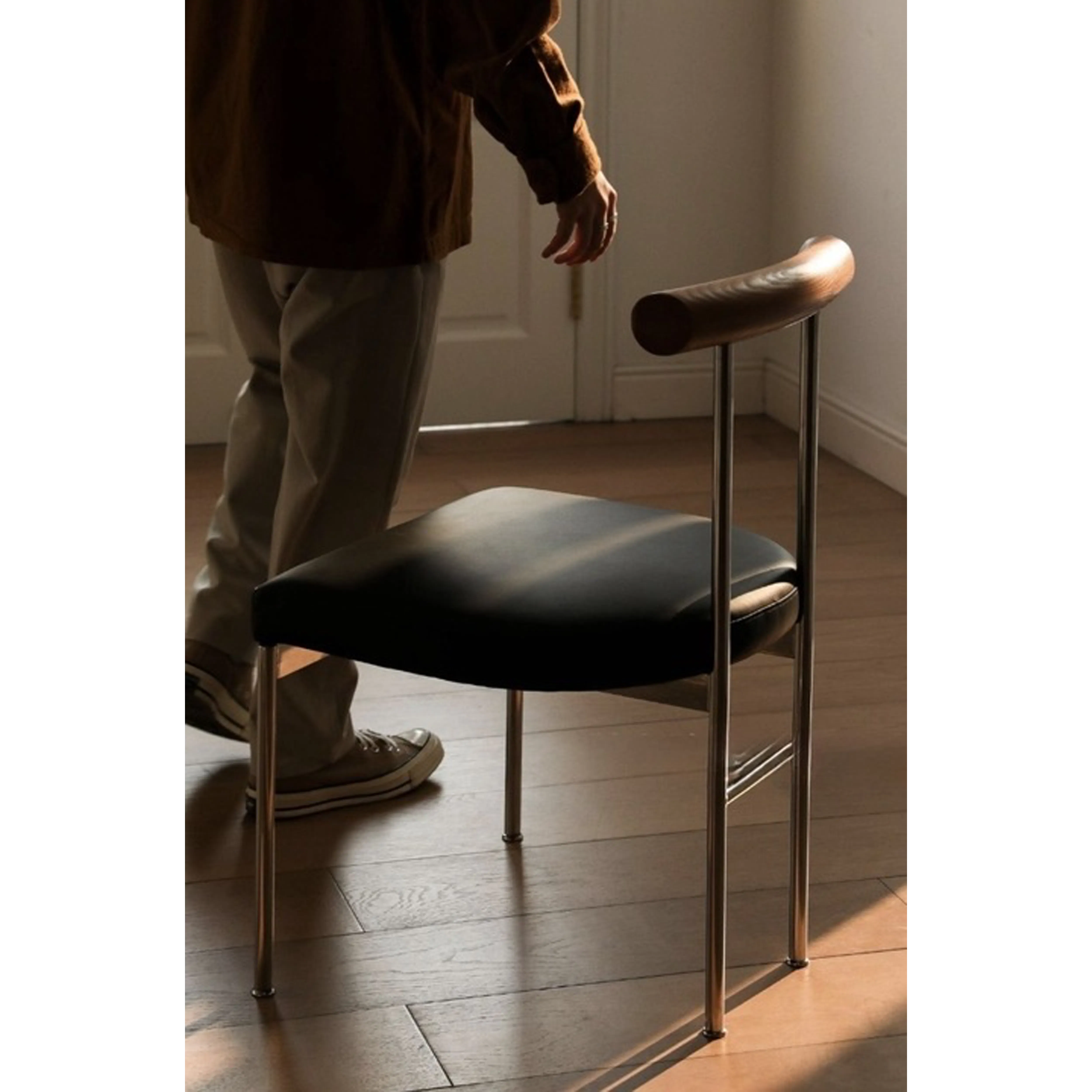 (As-is) Vincent Chair - Walnut, Black (Faux Leather) - 16