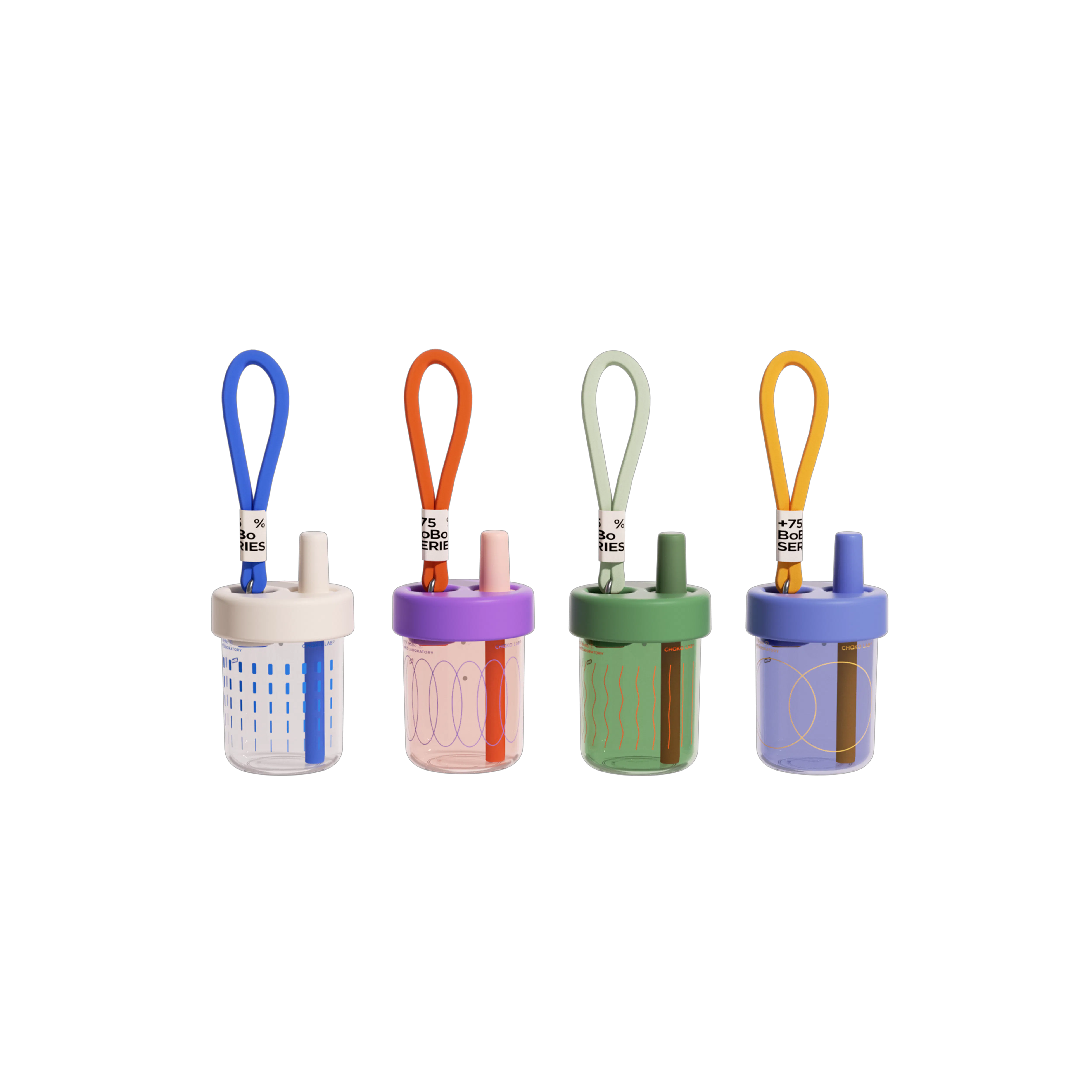CHAKOLAB BOBO Straw Cup 450ml - Green/Orange - 14 - Water bottle with colorful handles, each with unique color and design
