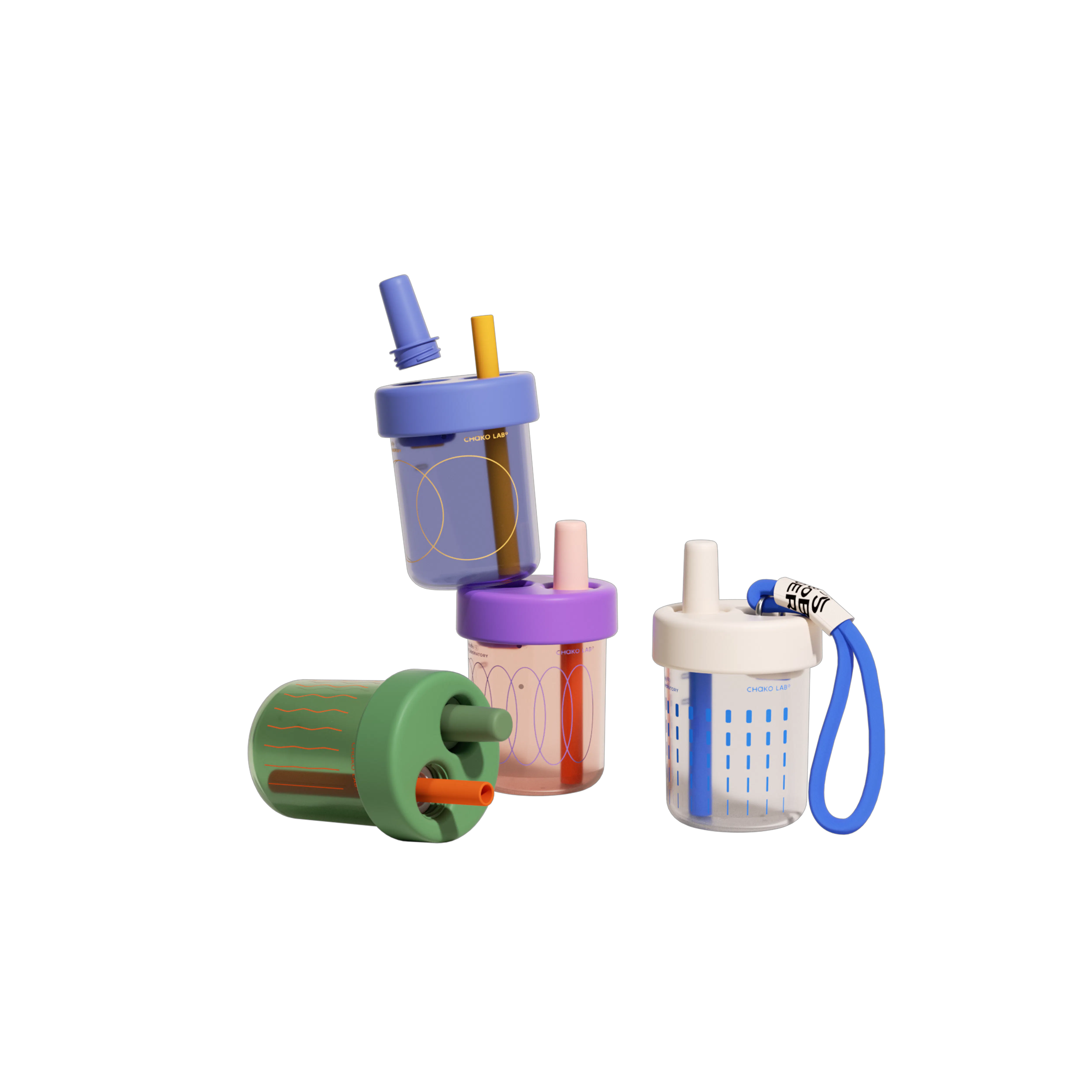 CHAKOLAB BOBO Straw Cup 450ml - Green/Orange - 13 - Choko Lab water bottles with colorful designs, Various sizes and colors