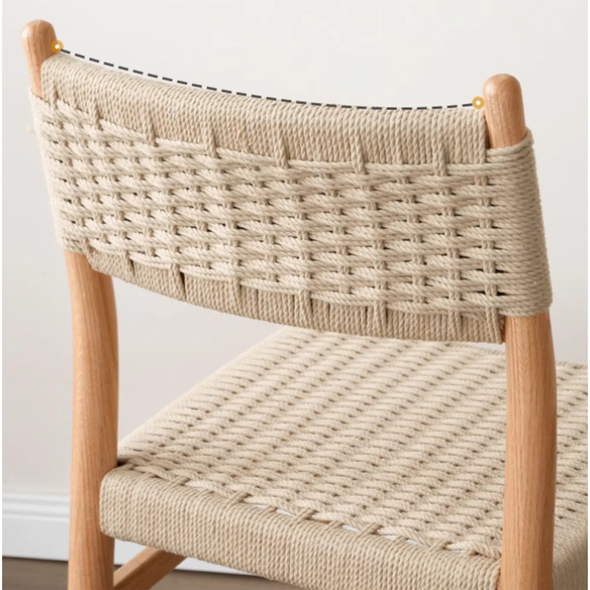 Lucille Dining Chair - 12 - Wicker chair with woven seat and backrest, light beige color, wooden armrests, natural wood