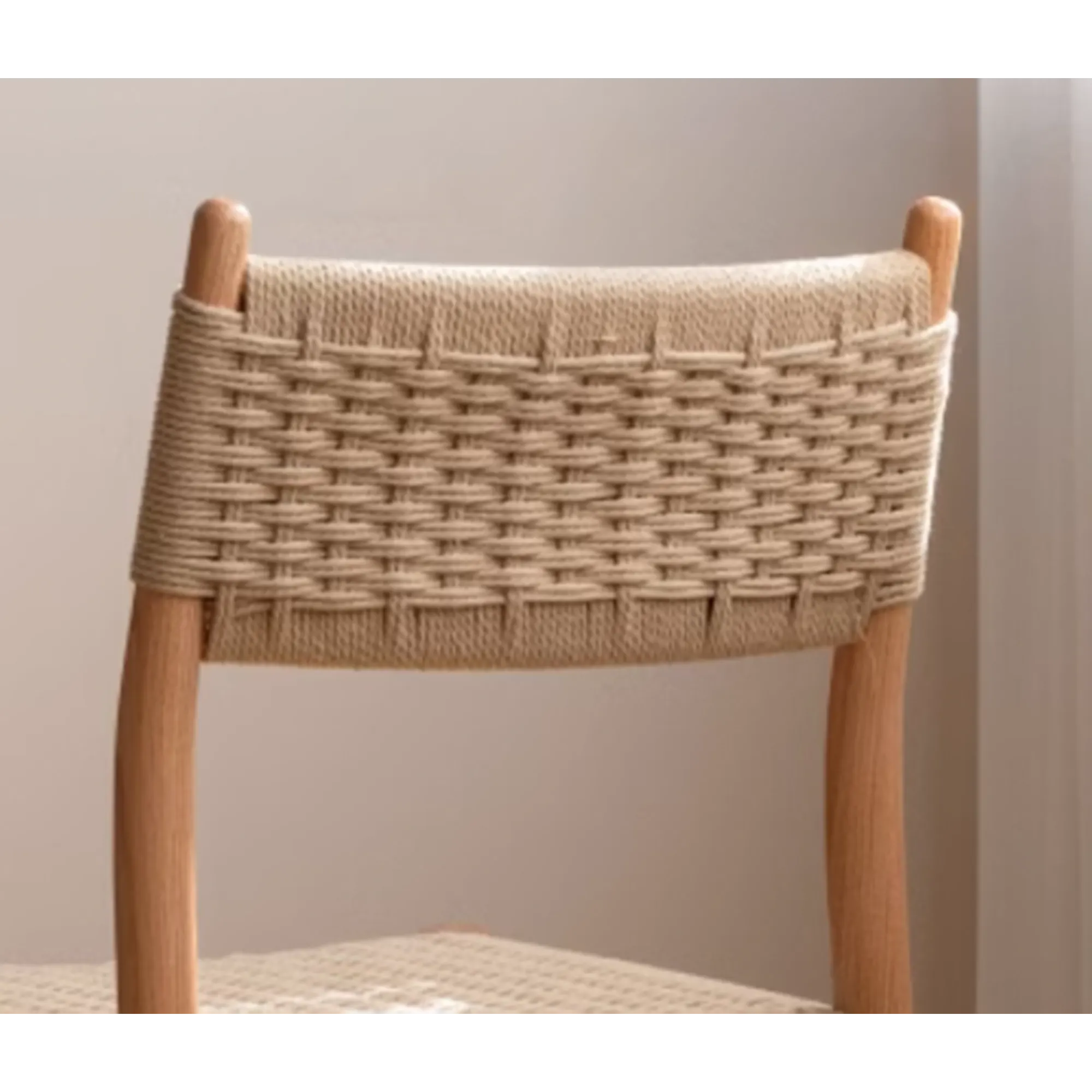 Lucille Dining Chair - 10 - Wicker chair with wooden legs, beige woven seat, natural wood finish, simple design, rustic