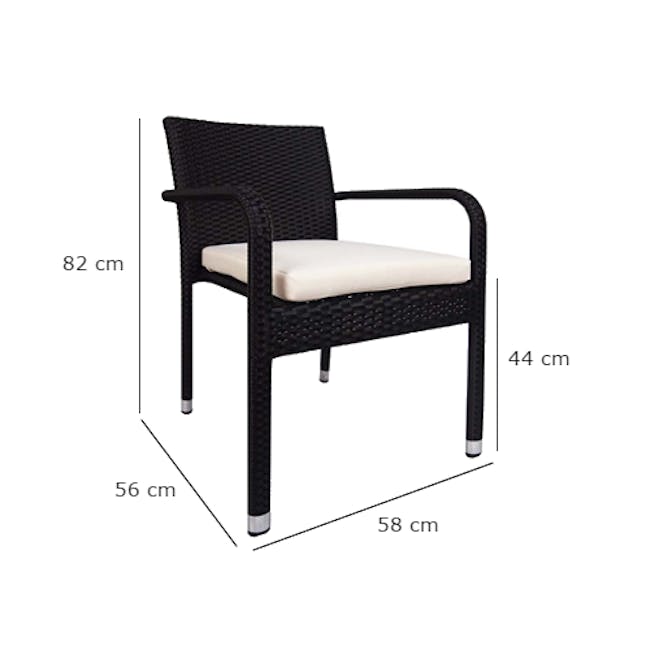 Boulevard Outdoor Dining Set with 4 Chair - White Cushion - 10 - Black wicker patio chair, 82 cm seat height, 56 cm leg