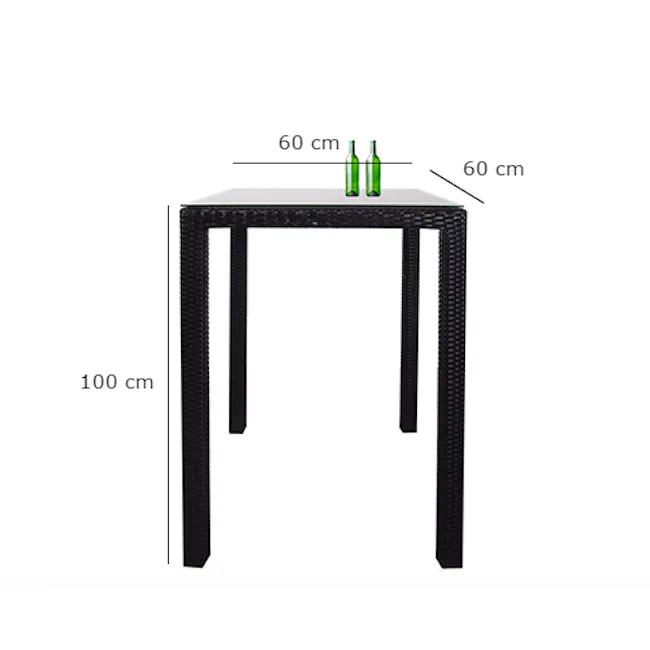 Midas 4 Chair Bar Set - White Cushion - 8 - Table with black frame, 100 cm height, 60 cm wide, 60 cm height of two green