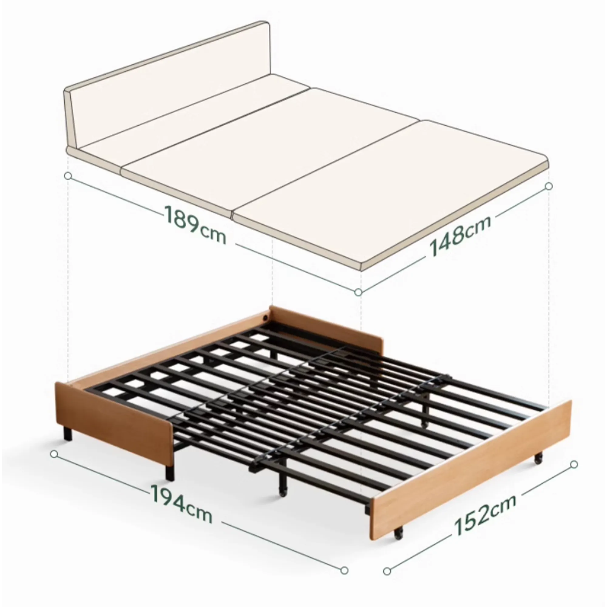 Yoke Sofa Bed / Bench 1.5m - Gravel White - 13 - Adjustable bed frame with integrated metal frame, Compact and portable bed