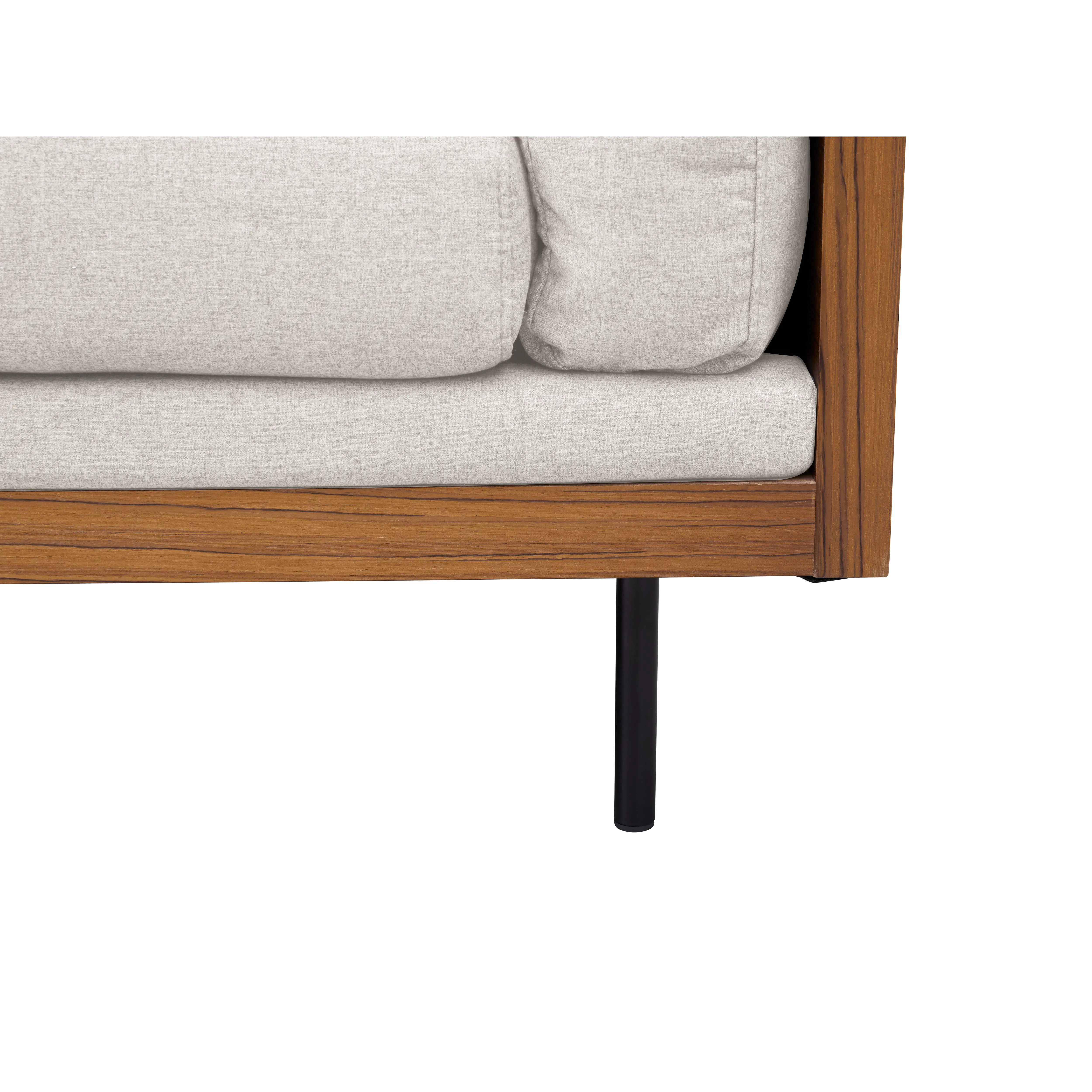 Bentley 3 Seater Sofa - Ivory (Fabric) - 10 - Sleek wooden frame, beige upholstered sofa, textured fabric, natural wood