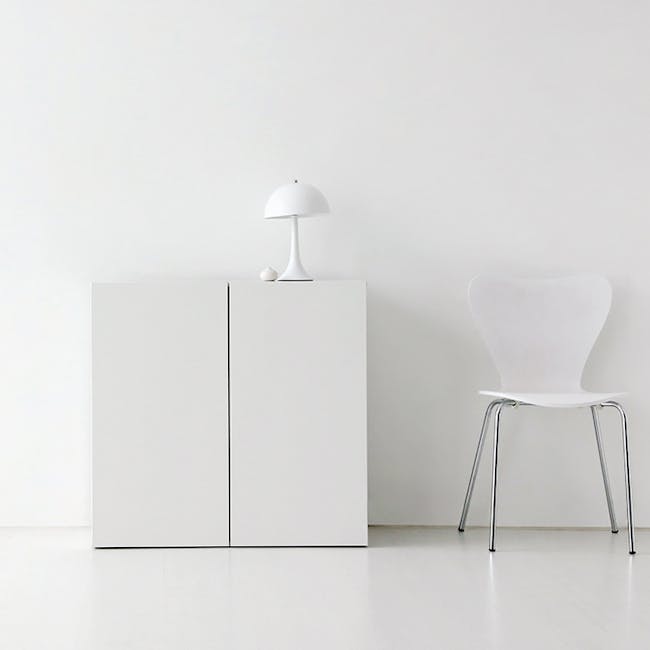 Fikk Modular 2 Door Cabinet - White - 10 - Minimalist white cabinet, modern chair, sleek design, minimalist decor