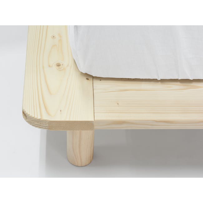 Hiro Single Wooden Platform Bed - 8 - Wooden frame, natural wood, rustic design, wooden leg, wooden base, wooden support