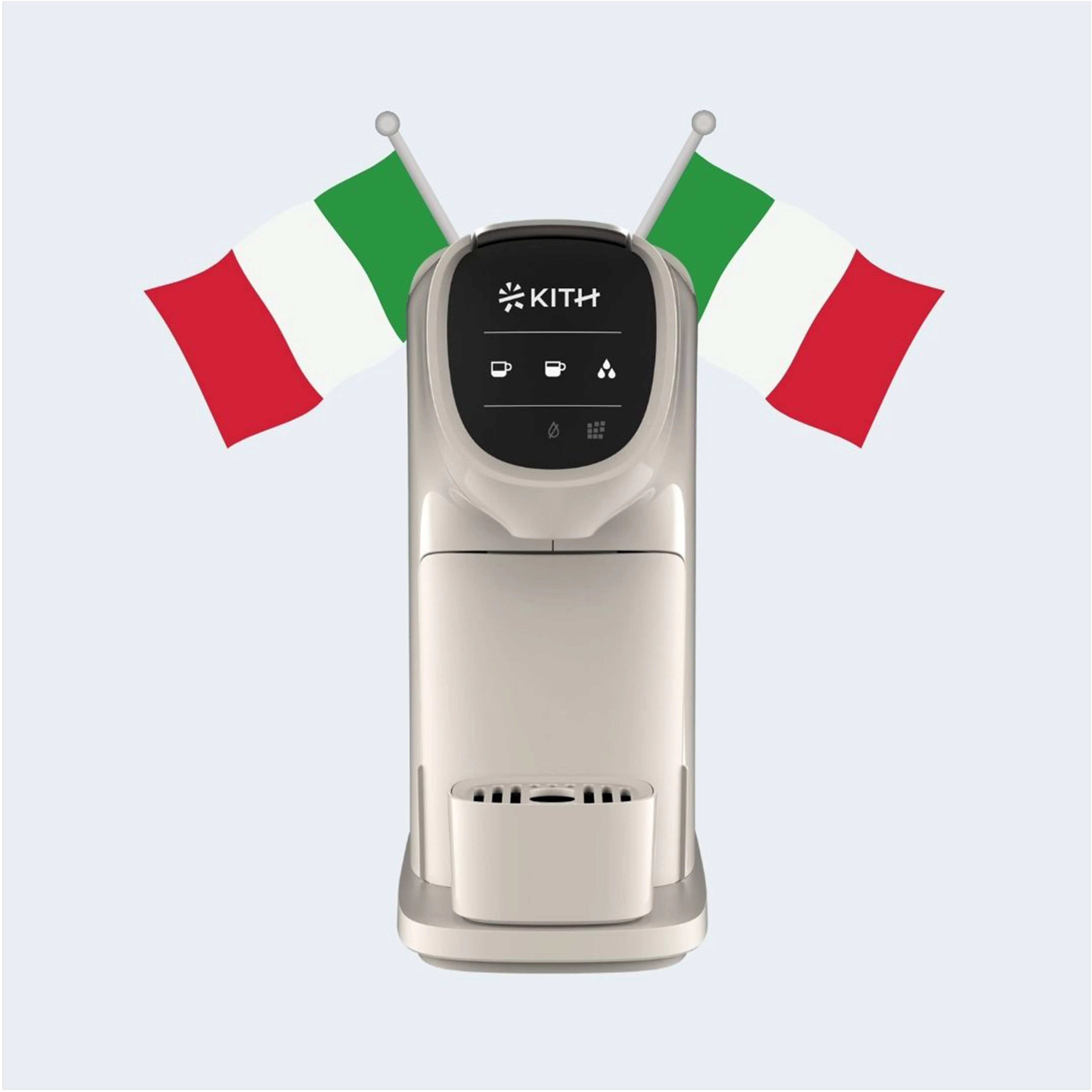 KITH AVA Capsule Coffee Machine - Vanilla White - 17 - KIT+ smart kiosk with Italian flag accents, Italian-themed kiosk with