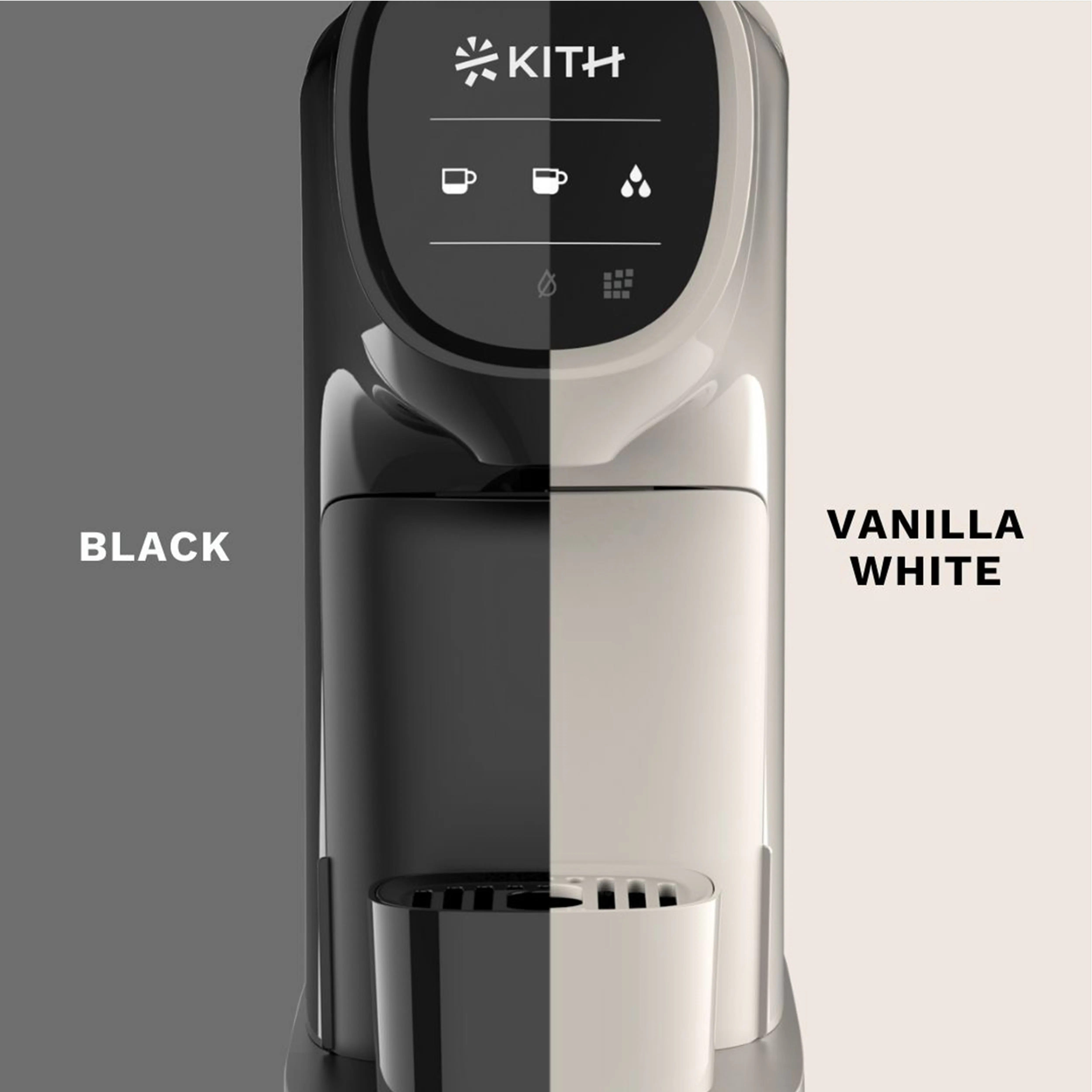 KITH AVA Capsule Coffee Machine - Vanilla White - 18 - Black, minimalist, sleek design, modern aesthetic, sophisticated