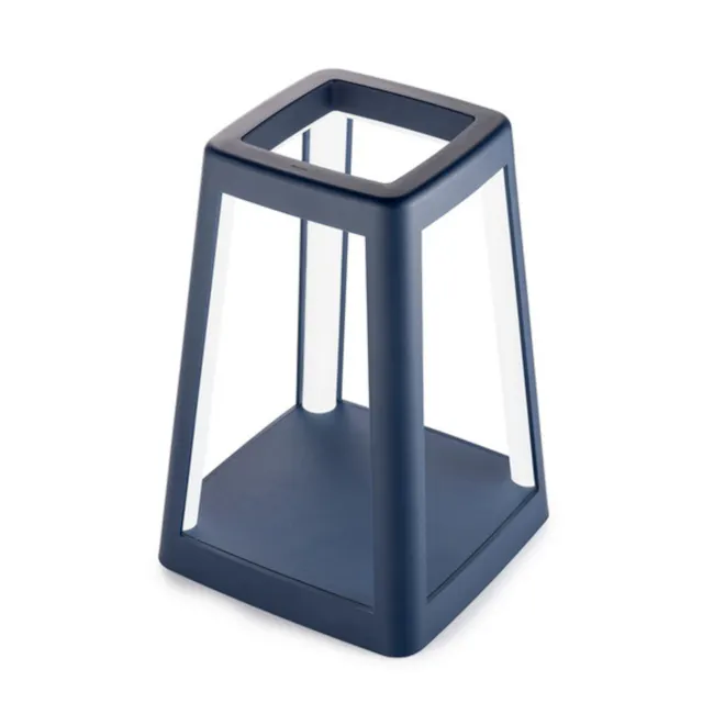 Lexon Lantern Portable Lamp with Built-in Wireless Charger - Dark Blue - 4 - Modern geometric lantern, sleek dark blue