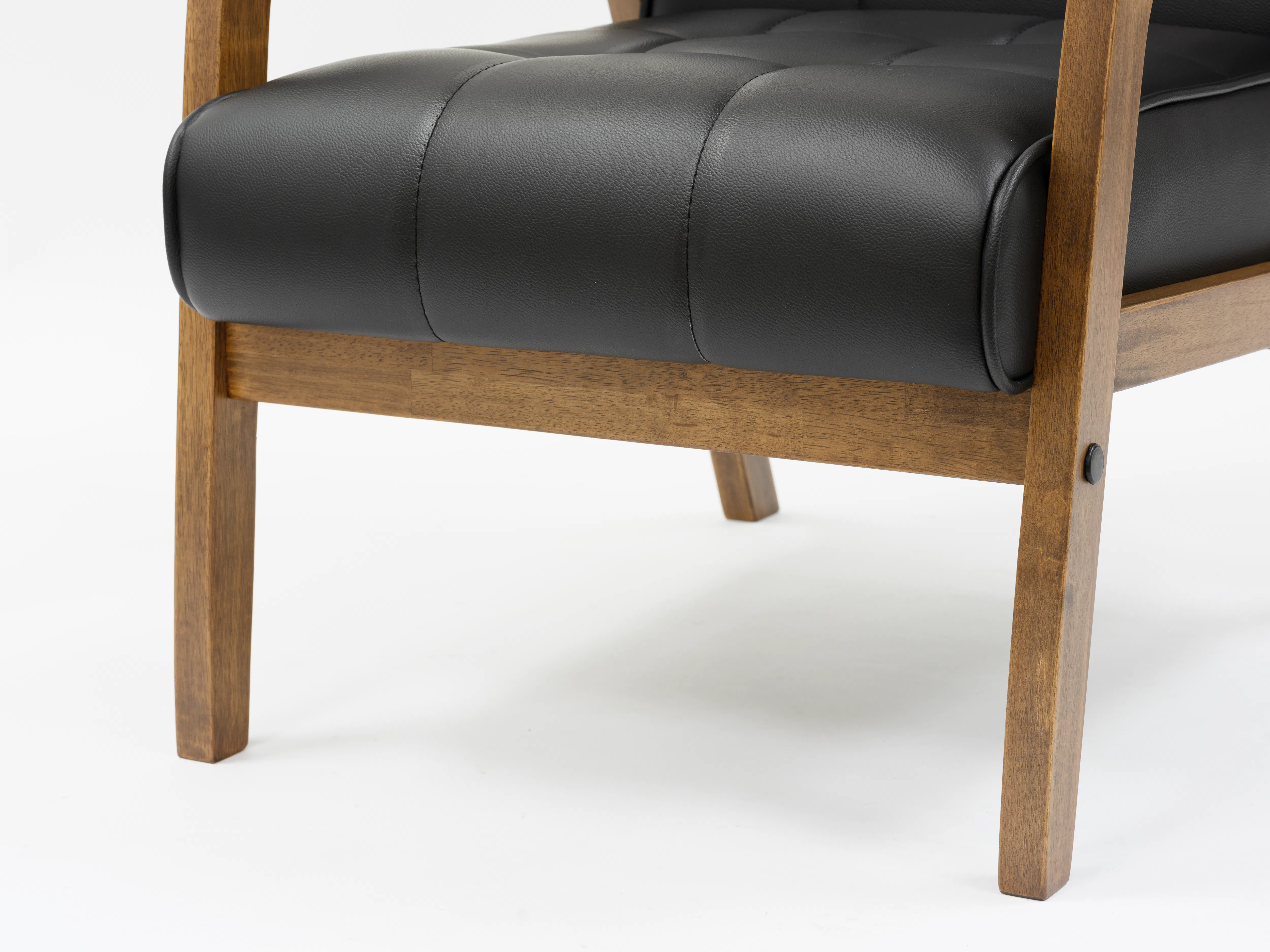 Tucson Armchair - Cocoa, Espresso (Faux Leather) - 9 - Wooden chair with black leather seat, wooden legs, wooden frame