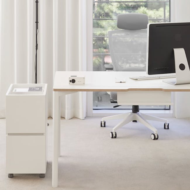 Gaber Study Desk with Cable Holder 1.2m - 5 - Modern minimalist workspace, sleek desk with rolling wheels, white office