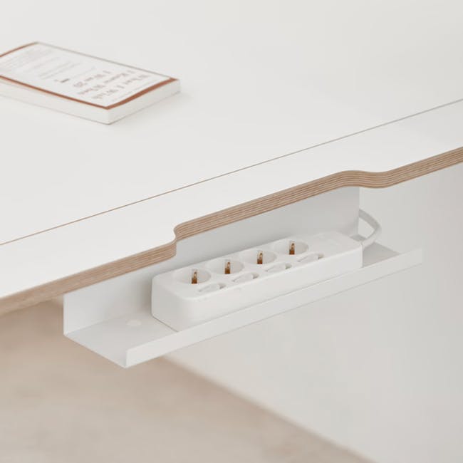 Gaber Study Desk with Cable Holder 1.2m - 4 - White modern desk with sleek design, wooden edge, built-in power strip