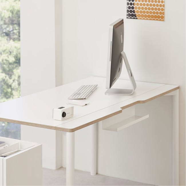 Gaber Study Desk with Cable Holder 1.2m - 2 - Modern minimalist workspace, sleek white desk, ergonomic chair, contemporary