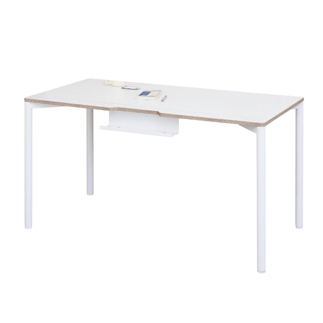 Gaber Study Desk with Cable Holder 1.2m - 1 - White minimalist desk with wooden top and simple design, white metal legs