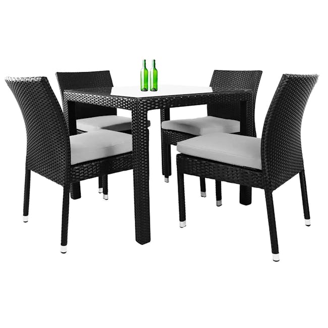 Monde 4 Chair Outdoor Dining Set - Grey Cushion - 1 - Woven outdoor dining set, black and white color scheme, comfortable