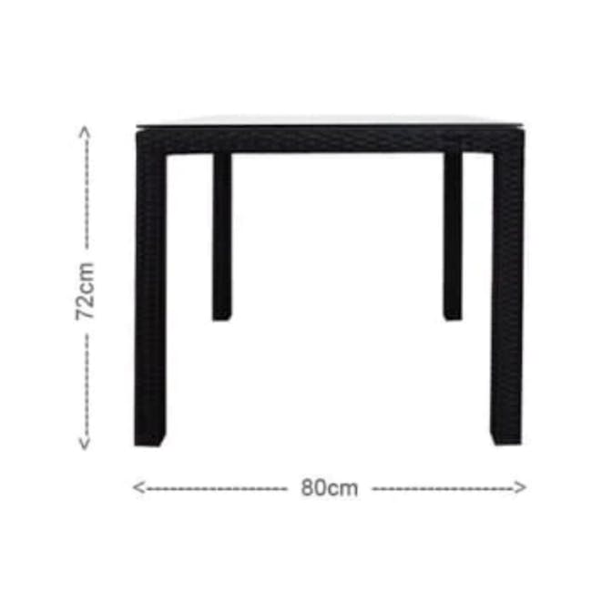 Monde 4 Chair Outdoor Dining Set - Grey Cushion - 9 - Black, rectangular table with 72 cm height, 80 cm wide table design