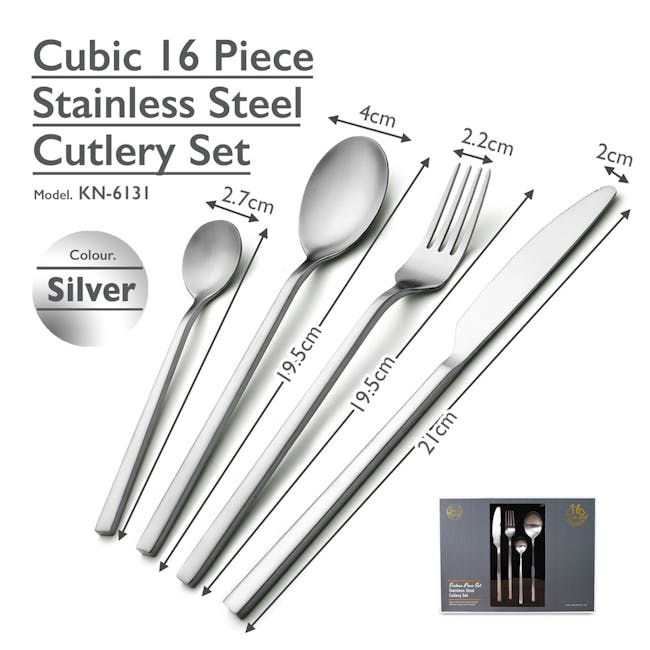 Table Matters Cubic 16pc Cutlery Set - Matt Silver - 7