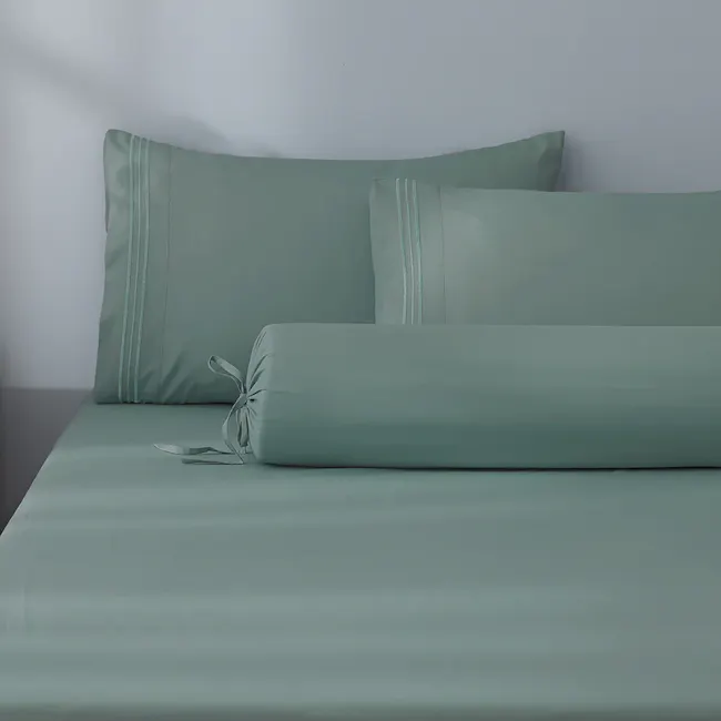 Robinsons Silky Soft Embroidered Microfibre Fitted Sheet Set Core Collection - Botanic Green (4 Sizes) - 1