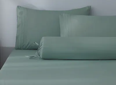 Robinsons Silky Soft Embroidered Microfibre Fitted Sheet Set Core Collection - Botanic Green (4 Sizes)