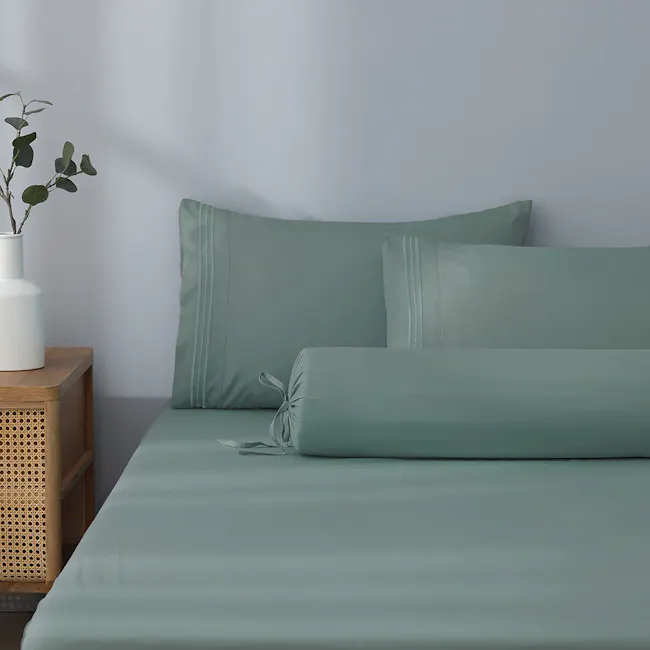 Robinsons Silky Soft Embroidered Microfibre Fitted Sheet Set Core Collection - Botanic Green (4 Sizes) - 2
