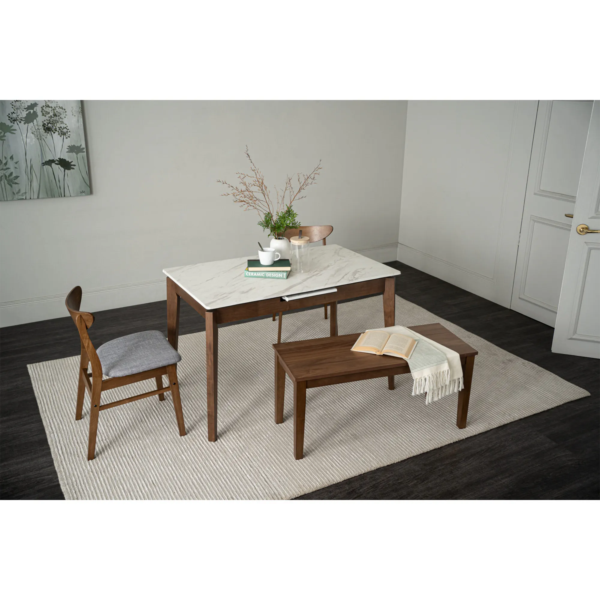 Harold Extendable Dining Table 1.2m-1.5m with 4 Macy Chairs in Cocoa - 55
