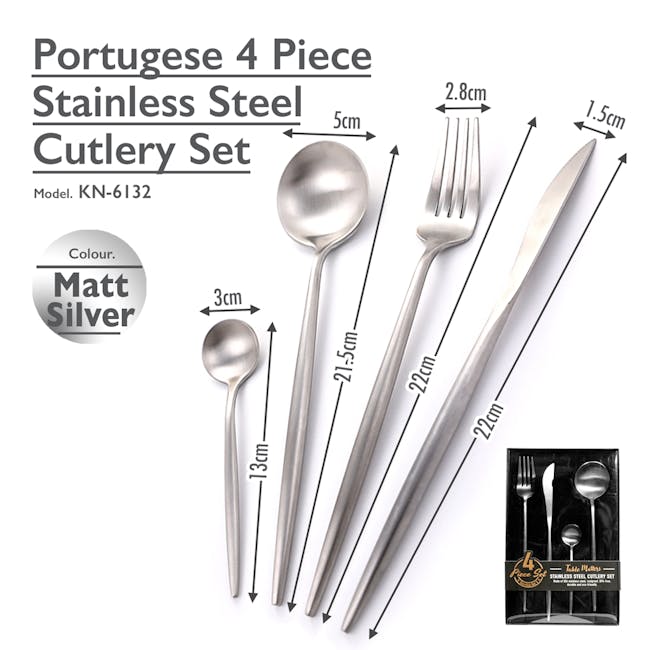 Table Matters Portugese 4pc Cutlery Set - Matt Silver - 6