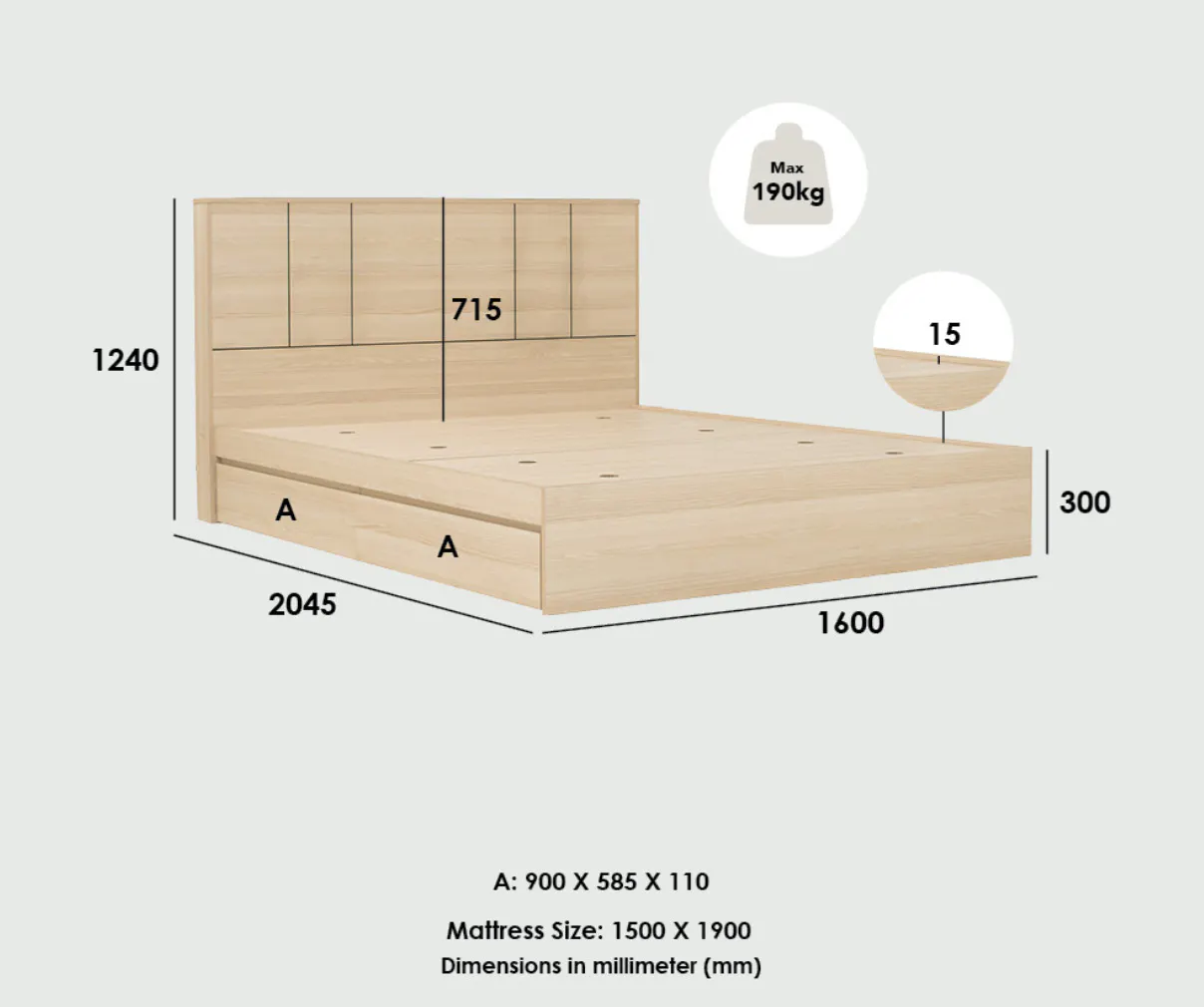 Harrington 2 Drawer Queen Bed - 16
