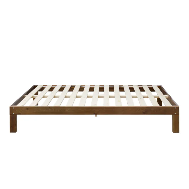 Katana Queen Wooden Bed - Walnut - 4 - Wooden crib with slatted bars, natural wood finish, sturdy construction, adjustable